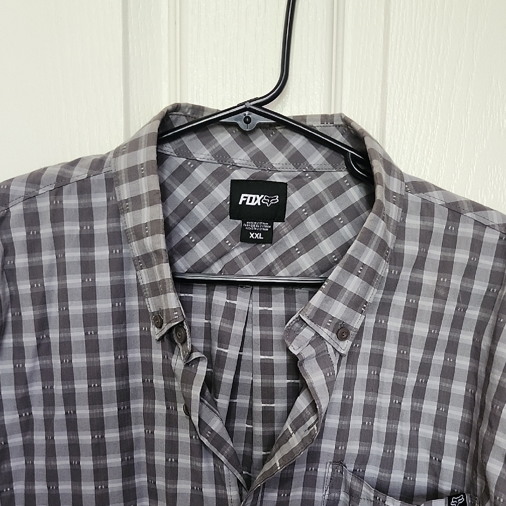 Fox Gray Casual Button Down Shirt with Checkered Pattern